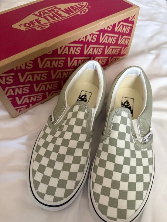 Vans Other - Vans Color Theory Checkerboard Slip-On in Olive Green & White